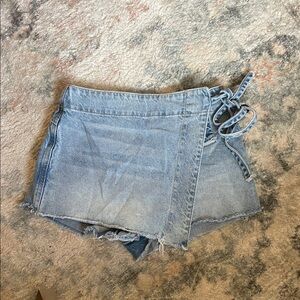 We The Free Light Blue Jean Wrap Shorts